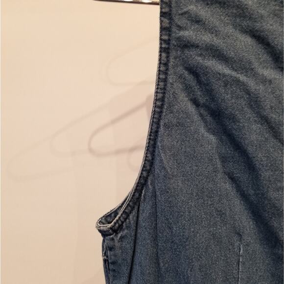 Vintage 90's NEW Denim Dress Embroidered Roses Floral Faux Wrap Button XL - Picture 14 of 16